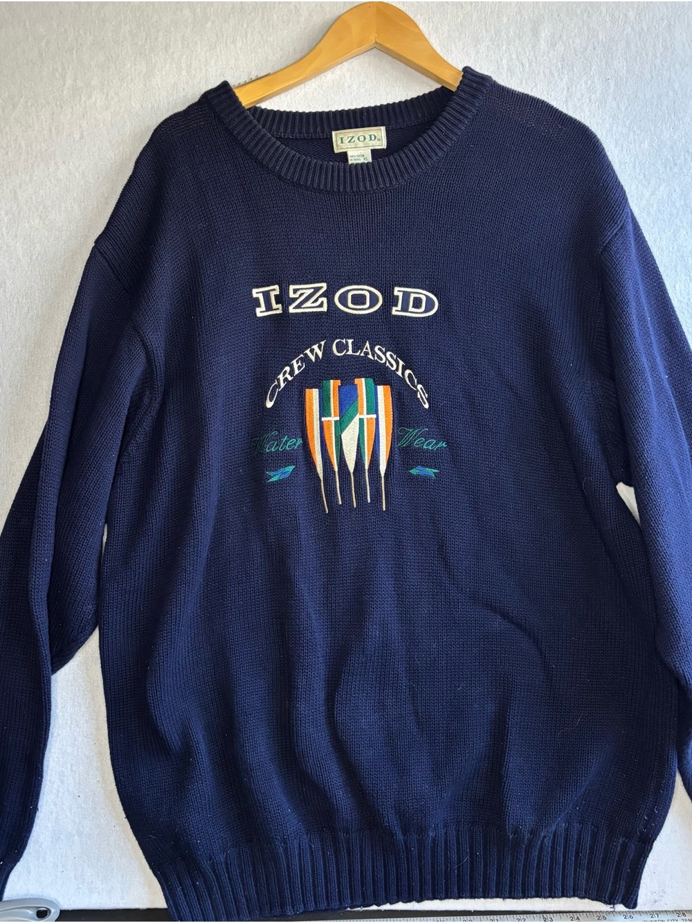 Izod Navy Crewneck Sweater with Nautical Embroidery